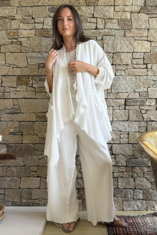 Rustic Nature Bubble Cotton Split Kick Pant White